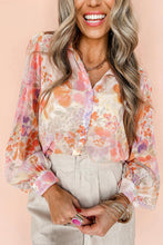 Load image into Gallery viewer, White Floral Print Collared Balloon Sleeve Loose Shirt
