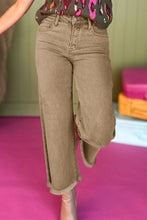 Load image into Gallery viewer, Light French Beige Acid Washed High Rise Cropped Wide Leg Jeans
