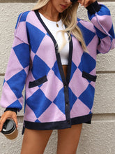 Load image into Gallery viewer, Checkered Dropped Shoulder Long Sleeve Cardigan
