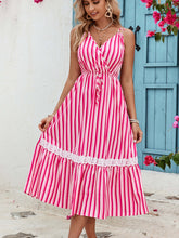 Load image into Gallery viewer, Honey Lace Detail Striped Surplice Sleeveless Dress
