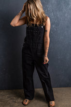 Load image into Gallery viewer, Black Adjustable Buckle Straps Multi Pocket Denim Overalls
