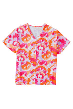 Load image into Gallery viewer, Rose Red Abstract Print V Neck Summer Blouse
