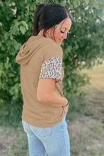 Load image into Gallery viewer, Khaki Leopard Patchwork Drawstring Hooded T Shirt
