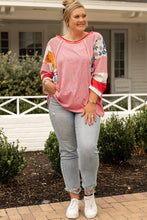 Load image into Gallery viewer, Plus Size Exposed Seam Printed Striped Round Neck Sweatshirt
