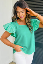 Load image into Gallery viewer, Mint Green Flutter Sleeve Square Neck Top
