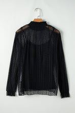 Load image into Gallery viewer, Black Dotty Lace Sheer Mock Neck Long Sleeve Blouse
