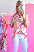 Load image into Gallery viewer, Multicolor Abstract Print High Low Short Sleeve Blouse
