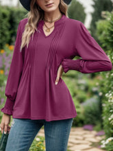 Load image into Gallery viewer, Notched Smocked Flounce Sleeve Blouse
