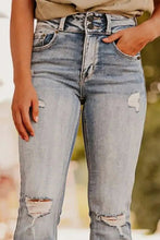 Load image into Gallery viewer, Dusk Blue Vintage Light Wash Ripped Raw Edge Flare Jeans
