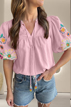 Load image into Gallery viewer, Embroidered Tie Neck Half Sleeve Blouse
