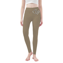 Load image into Gallery viewer, Ti Amo I love you - Exclusive Brand - Beaver - Double White Heart -Womens / Teen Girls / Womens Plus Size - Yoga Leggings - Sizes XS-3XL
