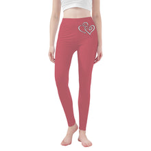 Load image into Gallery viewer, Ti Amo I love you - Exclusive Brand - Dusky Rose - Double White Heart -Womens / Teen Girls / Womens Plus Size - Yoga Leggings - Sizes XS-3XL
