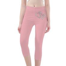 Load image into Gallery viewer, Ti Amo I love you - Exclusive Brand - Mandys Pink- Double White Heart - Womens / Teen Girls / Womens Plus Size - Capri Yoga Leggings - Sizes XS-3XL
