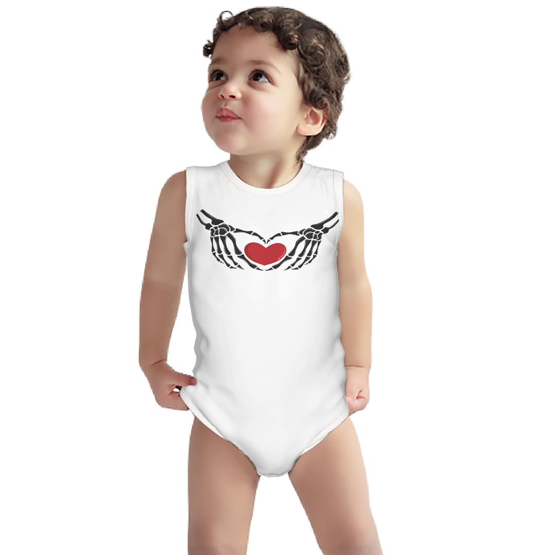 Ti Amo I love you - Exclusive Brand -  White - Skeleton Hands with Heart - Sleeveless Baby One-Piece