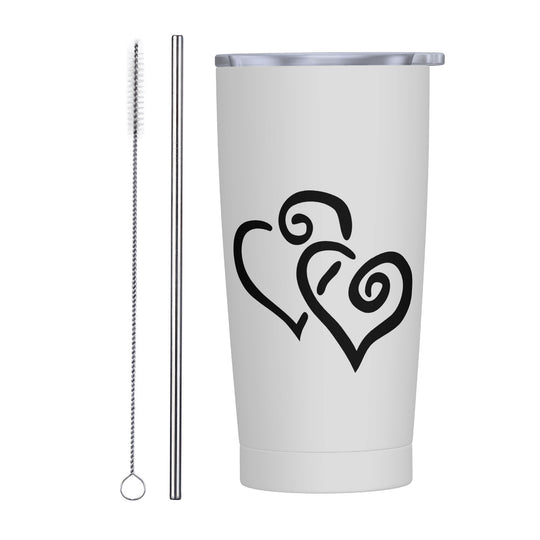 Ti Amo I love you - Exclusive Brand - Alto Gray - Double Black Heart - 20oz Stainless Steel Straw Lid Cup