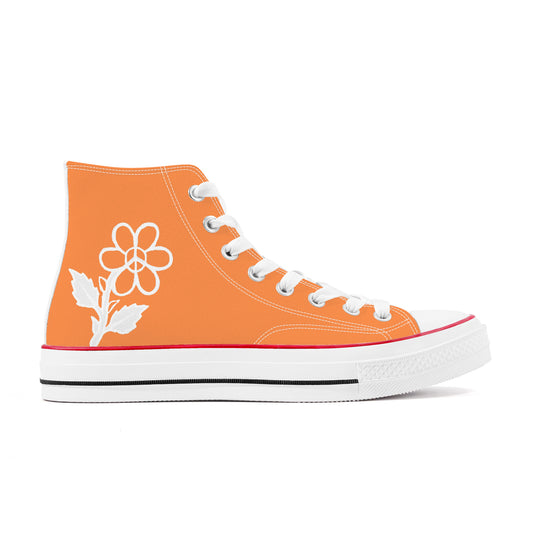 Ti Amo I love you - Exclusive Brand - Coral - White Daisy - High Top Canvas Shoes - White  Soles