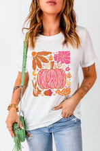 Load image into Gallery viewer, White Floral Pumpkin Printed Crewneck Thanksgiving T Shirt
