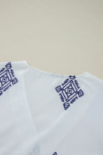 Load image into Gallery viewer, White Boho Geometric Print V Neck Bracelet Sleeve Plus Size Blouse
