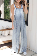 Load image into Gallery viewer, Beau Blue Light Wash Frayed Exposed Seam Wide Leg Denim Overall
