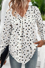 Load image into Gallery viewer, White Polka Dot Print Button Front V Neck Blouse
