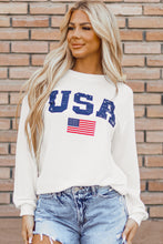 Load image into Gallery viewer, White USA Flag Corded Graphic Sweatshirt
