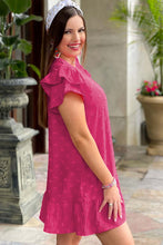 Load image into Gallery viewer, Strawberry Pink Plus Size Jacquard Short Ruffle Sleeve Mini Dress
