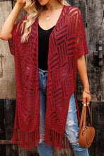 Load image into Gallery viewer, Openwork Open Front Cardigan with Fringes
