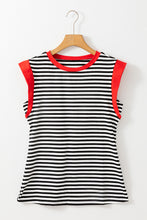 Load image into Gallery viewer, Black Stripe Colorblock Edge Round Neck Tank Top
