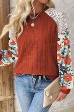 Load image into Gallery viewer, Cinnamon Floral Patchwork Long Sleeve Ribbed Blouse
