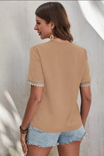 Load image into Gallery viewer, Full Size Lace Detail V-Neck Short Sleeve Blouse
