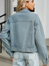 Load image into Gallery viewer, Rhinestone &amp; Peal Trim Button Down Long Sleeve Denim Jacket
