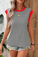 Load image into Gallery viewer, Black Stripe Colorblock Edge Round Neck Tank Top
