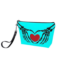 Load image into Gallery viewer, Ti Amo I love you - Exclusive Brand -  Aqua / Cyan - Skeleton Hands with Heart - Sling Cosmetic Bag
