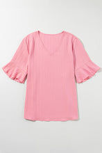 Load image into Gallery viewer, Peach Blossom Ruffled Half Sleeve V Neck Textured Plus Top
