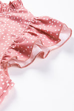 Load image into Gallery viewer, Pink Polka Dots Ruffle Flutter Sleeve Frilled Neck Blouse
