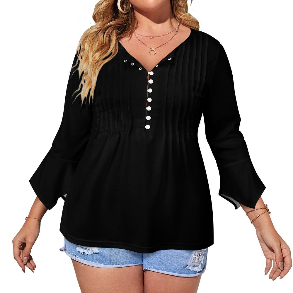 Ti Amo I love you - Exclusive Brand - Black - Women's Ruffled Petal Sleeve Top