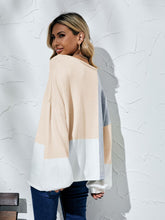 Load image into Gallery viewer, Color Block Balloon Sleeve Boat Neck Sweater
