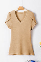 Load image into Gallery viewer, Mist Green V Neck Petal Sleeve Waffle Knit T-Shirt
