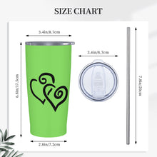 Load image into Gallery viewer, Ti Amo I love you - Exclusive Brand - Pastel Green - Double Black Heart - 20oz Stainless Steel Straw Lid Cup
