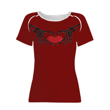 Load image into Gallery viewer, Ti Amo I love you - Exclusive Brand - Dark Burgundy - Skeleton Hands with Heart  -Women&#39;s T shirt - Sizes XS-2XL
