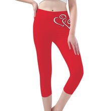 Load image into Gallery viewer, Ti Amo I love you -Exclusive Brand - Alazarin Red - Double White Heart - Womens / Teen Girls / Womens Plus Size - Capri Yoga Leggings - Sizes XS-3XL
