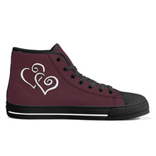 Load image into Gallery viewer, Ti Amo I love you - Exclusive Brand - Livid Brown 2 - Double White Heart High-Top Canvas Shoes - Black Soles
