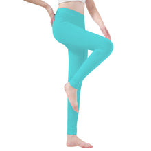 Load image into Gallery viewer, Ti Amo I love you - Exclusive Brand - Medium Turquoise Blue - White Daisy - Yoga Leggings - Sizes XS-3XL
