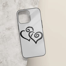 Load image into Gallery viewer, Ti Amo I love you - Exclusive Brand  - Silver  -Double Black Heart -  iPhone 14 Glass Case (3 cameras)
