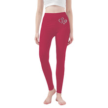 Load image into Gallery viewer, Ti Amo I love you - Exclusive Brand - Viva Magenta - Double White Heart - Womens / Teen Girls  / Womens Plus Size  - Yoga Leggings - Sizes XS-3XL
