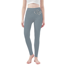 Load image into Gallery viewer, Ti Amo I love you - Exclusive Brand - Regent Grey - Double White Heart -Womens / Teen Girls / Womens Plus Size - Yoga Leggings - Sizes XS-3XL
