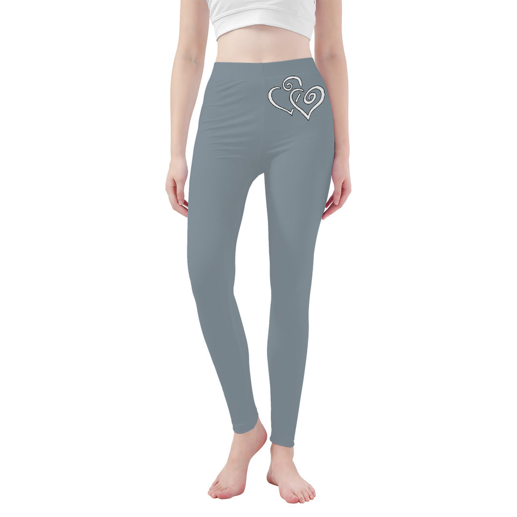 Ti Amo I love you - Exclusive Brand - Regent Grey - Double White Heart -Womens / Teen Girls / Womens Plus Size - Yoga Leggings - Sizes XS-3XL