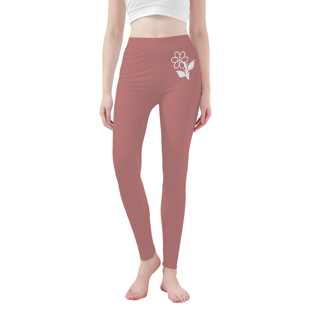 Ti Amo I love you - Exclusive Brand - Old Rose -  White Daisy -  Yoga Leggings