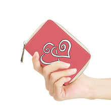 Load image into Gallery viewer, Ti Amo I love you - Exclusive Brand - Light Carmine Pink - Double White Heart - PU Leather - Zipper Card Holder
