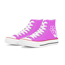 Load image into Gallery viewer, Ti Amo I love you - Exclusive Brand - Deep Lavender Magenta - White Daisy - High Top Canvas Shoes - White  Soles
